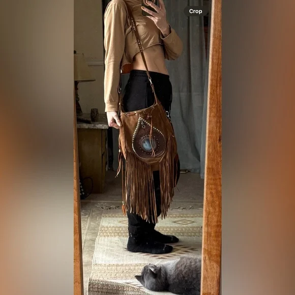 Handmade suede Bohemian agate Fringe crossbody Bag - Picture 5 of 5